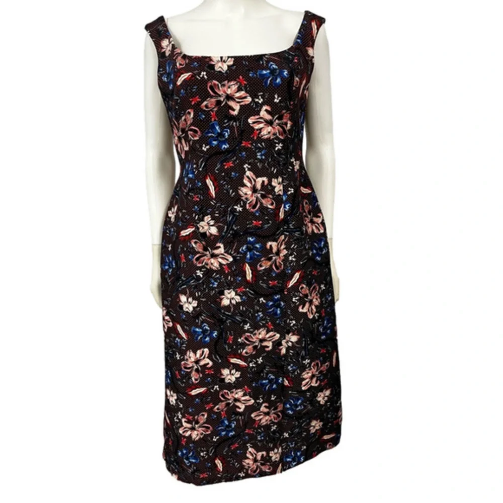 ERDEM Arlie Floral Jacquard Midi Sheath Dress Blue Pink Wedding Guest US 8 - Picture 3 of 15